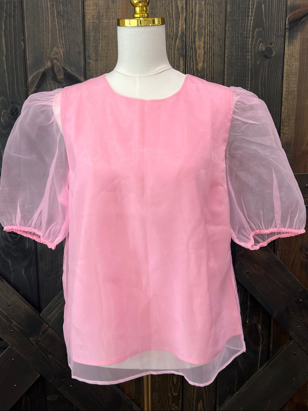 Tuckernuck Hyacinth House Tulle Top L Pink Sheer Puff Sleeve Sheer Preppy Girly